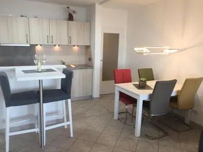 Küche/Küchenzeile in der Unterkunft Nautilus, Ferienwohnung 12 inkl Strandkorb